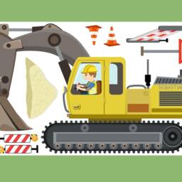 Large Excavator Wall Decal, Construction Site, Customizable - Children's Room With Name Construction Vehicle Sticker Hand-Drawn, Made in Germany - thumbnail 3
