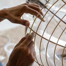Large Linen Pendant Light For Dining Room - Japandi Ceiling Handmade Fabric Shade Margot - thumbnail 4