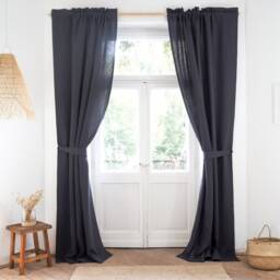 Charcoal Linen Curtain Tie Back, Heavy Hold-Back - thumbnail 2
