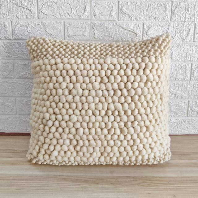 Ivory Off White Chunky Loops Wool Cotton Hand Loom Woven 16x16, 18x18, 20x20, 22x22 Inches Boho Throw Pillow Case Decorative Cushion Cover - image 1
