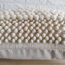 Ivory Off White Chunky Loops Wool Cotton Hand Loom Woven 16x16, 18x18, 20x20, 22x22 Inches Boho Throw Pillow Case Decorative Cushion Cover - thumbnail 3