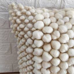 Ivory Off White Chunky Loops Wool Cotton Hand Loom Woven 16x16, 18x18, 20x20, 22x22 Inches Boho Throw Pillow Case Decorative Cushion Cover - thumbnail 2