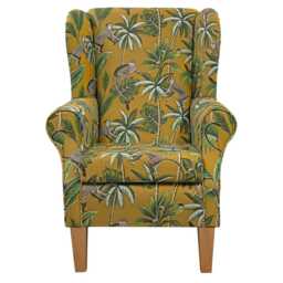 Ochre Monkey Wingback Armchair - Luxury Tropical Jungle Fireside Accent Chair Handmade in Britain - thumbnail 2