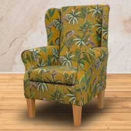 Ochre Monkey Wingback Armchair - Luxury Tropical Jungle Fireside Accent Chair Handmade in Britain - thumbnail 1