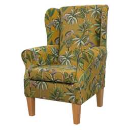 Ochre Monkey Wingback Armchair - Luxury Tropical Jungle Fireside Accent Chair Handmade in Britain - thumbnail 3