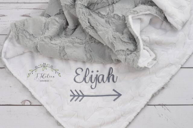 Personalized Baby Blanket - Arrow Minky Girl With Name Monogram - image 1
