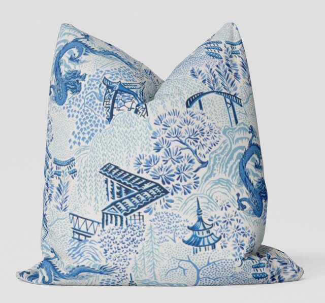 Asian Garden Pillow Cover/ Blue