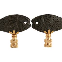 Pumice Fish Lamp Finials On Brass Hardware - A Matching Pair in Black & Gold - thumbnail 2