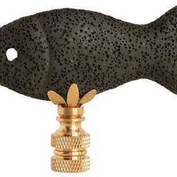 Pumice Fish Lamp Finials On Brass Hardware - A Matching Pair in Black & Gold - thumbnail 3