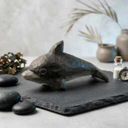 Hand Carved Wooden Dolphin Figurine, Rustic Coastal Decor, Ocean Animal Art Sculpture, Nautical Nursery Unique Gift For Beach Lover - thumbnail 4