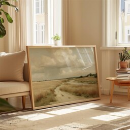 Countryside River Poster, Golden Field Print, Landscape Wall Art, Paper - thumbnail 4