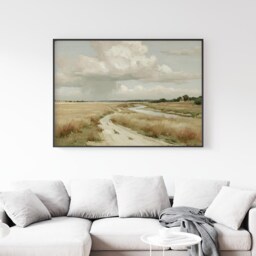 Countryside River Poster, Golden Field Print, Landscape Wall Art, Paper - thumbnail 3