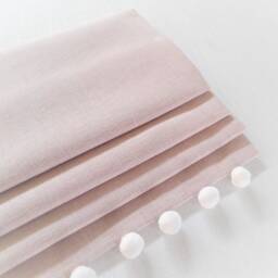 Soft Pink Roman Blind With White Pom Trim & Blackout Lining