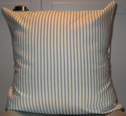 New 18x18 Inch Designer Handmade Pillow Case in Pool Blue Ticking Stripe On White - thumbnail 1