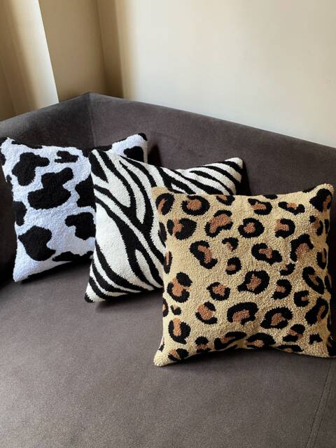 Hand Tufted Animal Print Punch Needle Pillow Covers, Leopard Embroidered Cushion Case, Home Decor Embroidery Zebra Rug Pillow, Cow - image 1