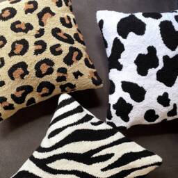 Hand Tufted Animal Print Punch Needle Pillow Covers, Leopard Embroidered Cushion Case, Home Decor Embroidery Zebra Rug Pillow, Cow - thumbnail 2