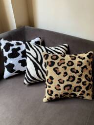 Hand Tufted Animal Print Punch Needle Pillow Covers, Leopard Embroidered Cushion Case, Home Decor Embroidery Zebra Rug Pillow, Cow - thumbnail 1