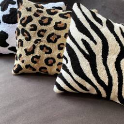 Hand Tufted Animal Print Punch Needle Pillow Covers, Leopard Embroidered Cushion Case, Home Decor Embroidery Zebra Rug Pillow, Cow - thumbnail 3