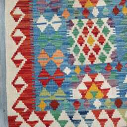 Multicolour Rug, Handmade Artisan Afghan Turkish Scandinavian Navajo Bohemian Flatweave Wool Kilim 152x99 cm - thumbnail 4
