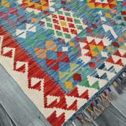 Multicolour Rug, Handmade Artisan Afghan Turkish Scandinavian Navajo Bohemian Flatweave Wool Kilim 152x99 cm - thumbnail 2