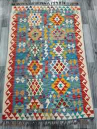 Multicolour Rug, Handmade Artisan Afghan Turkish Scandinavian Navajo Bohemian Flatweave Wool Kilim 152x99 cm - thumbnail 1
