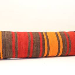 Handmade Kilim Lumbar Pillow Cover 12x48, Striped Wool Bedding - thumbnail 2