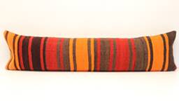 Handmade Kilim Lumbar Pillow Cover 12x48, Striped Wool Bedding - thumbnail 1