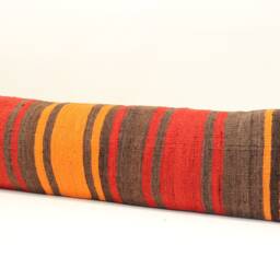 Handmade Kilim Lumbar Pillow Cover 12x48, Striped Wool Bedding - thumbnail 3