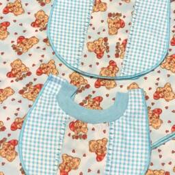 Teddy Bear Receiving Blanket Pull On Over Bib & Burp Cloth, Rayon Pearl Crown Finished Edge, Red Hearts Blue Check Flannel Fabric, Baby Gift - thumbnail 3