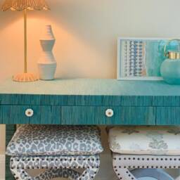 Custom Upholstered X Bench - Linen Ottoman With Nailhead Trim - thumbnail 4
