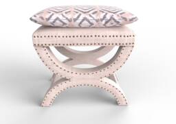 Custom Upholstered X Bench - Linen Ottoman With Nailhead Trim