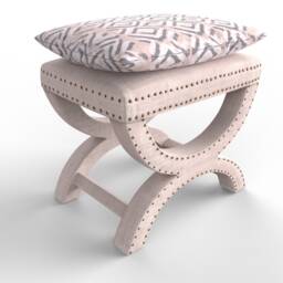 Custom Upholstered X Bench - Linen Ottoman With Nailhead Trim - thumbnail 2