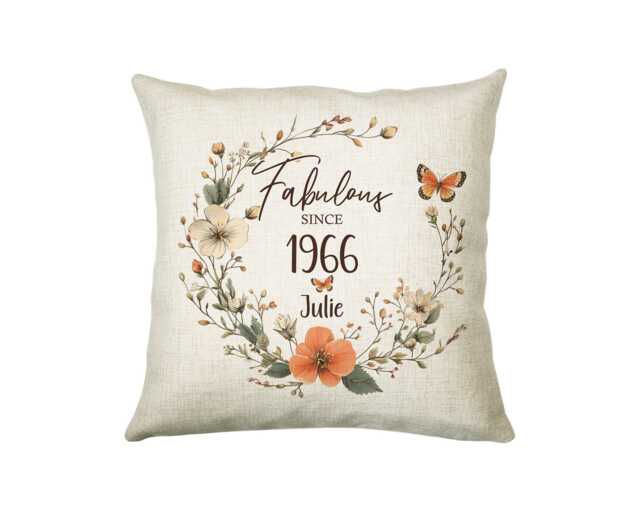 60Th Birthday Gift For Women - Personalised 1966 Cushion Age 60 Her Ladies Floral Design Mum Nan Gran Sixty Bnl60C - image 1