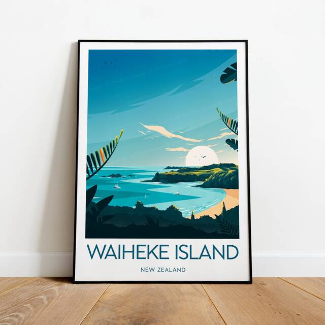 Waiheke Island Travel Print - New Zealand, Poster, Wedding Gift, Birthday Present, Custom Text, Personalised Gift