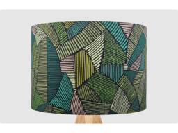 Handmade Lampshade Green Fabric Drum, Modern Abstract Linework Geometric Light Shade For Table/Floor Lamp Or Ceiling Pendant