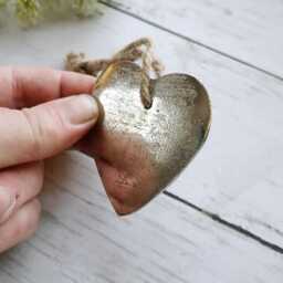 Extra Thin Solid Metal Hanging Heart Decoration - Thehomeandheartsshop Rustic Wall Decor Wedding Gift Shabby Christmas - thumbnail 3
