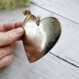 Extra Thin Solid Metal Hanging Heart Decoration - Thehomeandheartsshop Rustic Wall Decor Wedding Gift Shabby Christmas - thumbnail 2