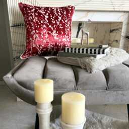Cayenne Red Burnout Velvet, Nature & Floral Pattern, Contemporary Throw Pillow Cover/Euro Sham - Drops - thumbnail 2