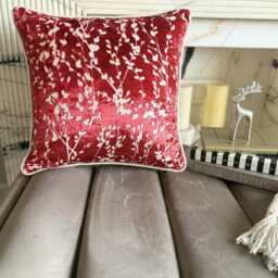 Cayenne Red Burnout Velvet, Nature & Floral Pattern, Contemporary Throw Pillow Cover/Euro Sham - Drops - thumbnail 3