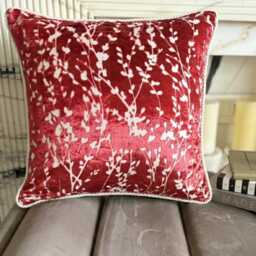 Cayenne Red Burnout Velvet, Nature & Floral Pattern, Contemporary Throw Pillow Cover/Euro Sham - Drops - thumbnail 1