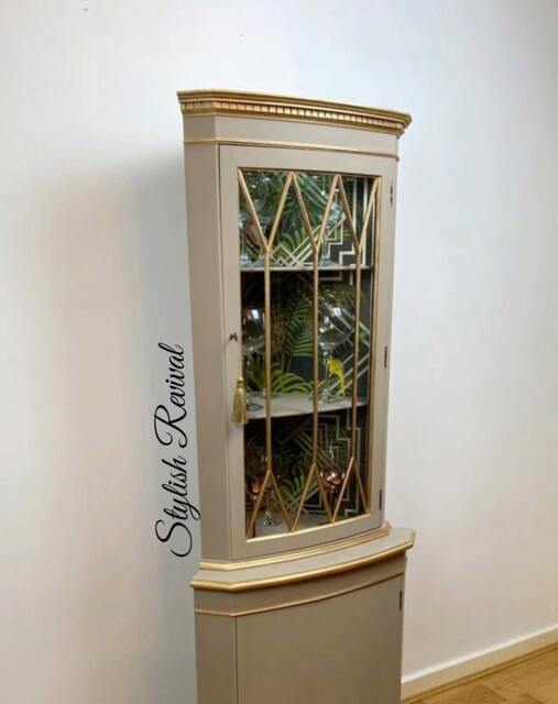 Drinks Display Corner China Cabinet Beige Taupe Spray Painted Art Deco Vintage - image 1