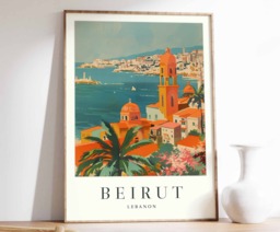 Beirut Travel Poster Lebanon Wall Art, Tropical Print - thumbnail 1