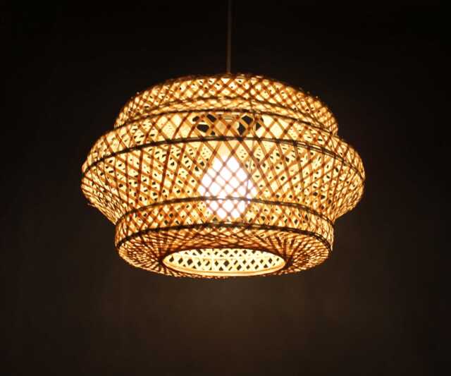 Handmade Bamboo Pendant Light Boho Woven Ceiling Lamp - image 1
