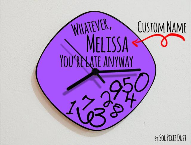 Custom Name Whatever, You're Late Anyway/Oval Purple - Wall Clock - image 1