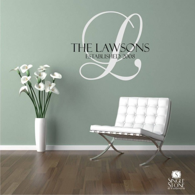 Family Monogram Wall Decal - Vinyl Wedding Sticker Art Custom Home Decor - image 1