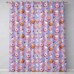 Kawaii Donut Cake Cupcake Sweet Dessert Seamless Pattern Lavender Readymade Eyelet Ring Top Thermal 100% Blackout Curtains - thumbnail 2