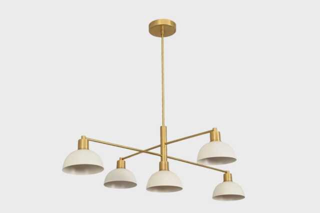 5 Light Art Deco Style Raw Brass Chandelier Fixture - image 1