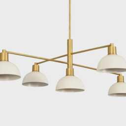 5 Light Art Deco Style Raw Brass Chandelier Fixture - thumbnail 2