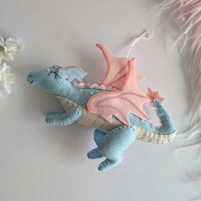 Felt Dragon Wall Hanging, Girls Decor, Baby Room, Mobile, Custom Shower Gift - image 1
