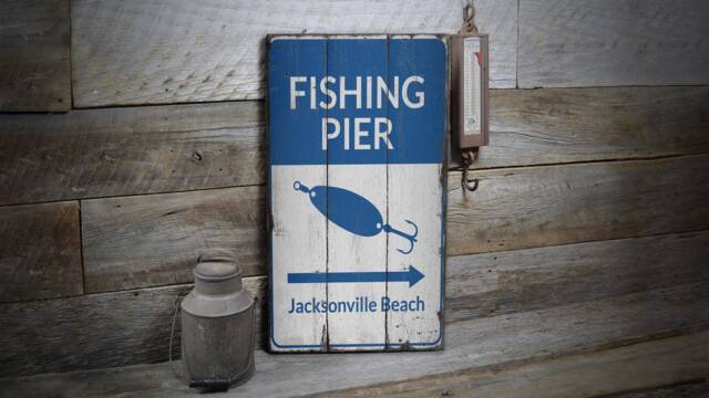 Fishing Pier Decor Sign, Wooden Signs, Surfing House Lifestyle, Ocean Decor, Sale Wall - Old Sign - image 1